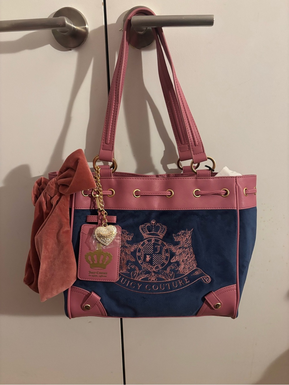 Juicy Couture Scottie dogs Pink & Navy Tote Bag color is regal blue/chateau - Picture 8 of 11